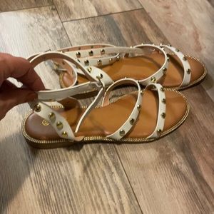 White with gold stud ankle wrap sandals